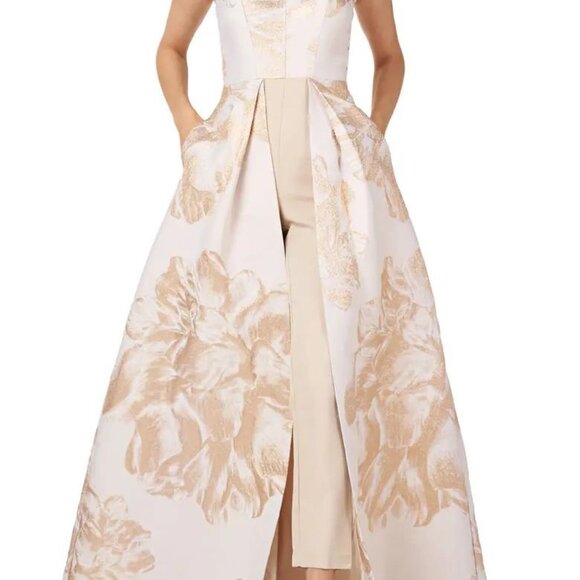 Kay Unger Long Sleeveless Formal Floral Jumpsuit – Rare Champagne Color - Picture 2 of 4